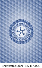 ninja star icon inside blue polygonal emblem.