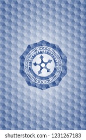 ninja star icon inside blue polygonal badge.