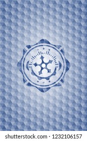 ninja star icon inside blue badge with geometric pattern background.