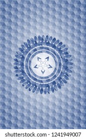 ninja star icon inside blue emblem or badge with geometric pattern background.