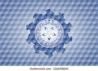 ninja star icon inside blue polygonal emblem.