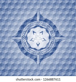 ninja star icon inside blue emblem with geometric pattern.
