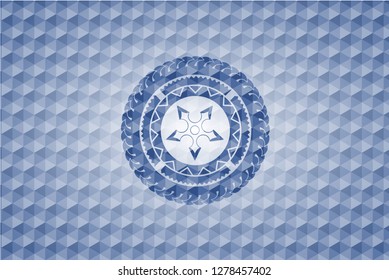 ninja star icon inside blue hexagon badge.
