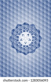 ninja star icon inside blue badge with geometric background.