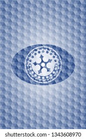 ninja star icon inside blue badge with geometric pattern background.