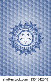 ninja star icon inside blue badge with geometric background.