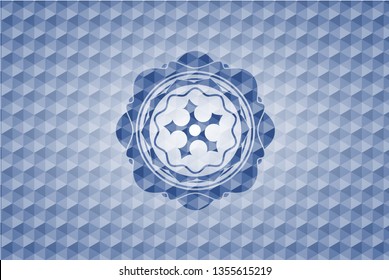 ninja star icon inside blue emblem with geometric pattern background.