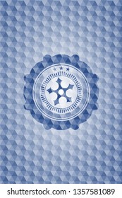 ninja star icon inside blue badge with geometric pattern.