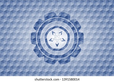 ninja star icon inside blue badge with geometric pattern.