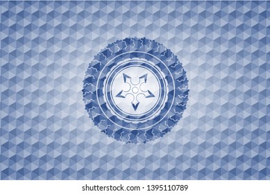 ninja star icon inside blue polygonal emblem.