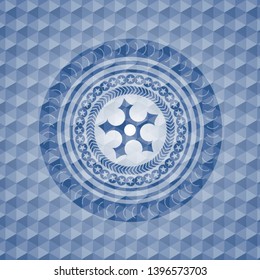 ninja star icon inside blue badge with geometric background.