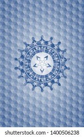 ninja star icon inside blue badge with geometric pattern background.