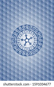 ninja star icon inside blue hexagon badge.