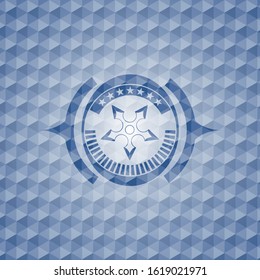 ninja star icon inside blue polygonal badge.