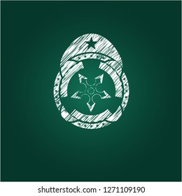 ninja star icon inside chalkboard emblem
