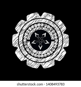 ninja star icon inside chalkboard emblem