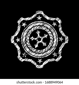 ninja star icon inside chalkboard emblem