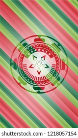 ninja star icon inside christmas style emblem.