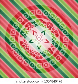 ninja star icon inside christmas colors style emblem.