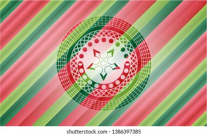 ninja star icon inside christmas emblem background.