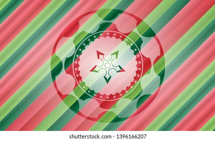 ninja star icon inside christmas colors style emblem.
