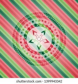 ninja star icon inside christmas colors style emblem.