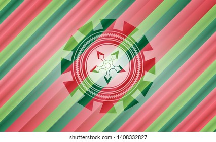 ninja star icon inside christmas emblem background.