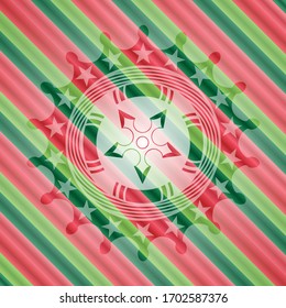 ninja star icon inside christmas style emblem. 