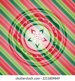 ninja star icon inside christmas badge background. 