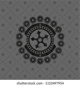 ninja star icon inside dark emblem. Retro