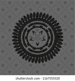 ninja star icon inside dark emblem. Retro