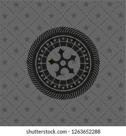ninja star icon inside dark emblem. Retro