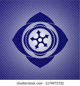 ninja star icon inside emblem with denim high quality background