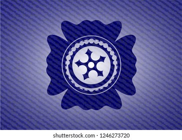 ninja star icon inside emblem with denim high quality background