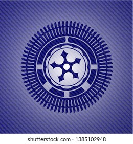 ninja star icon inside emblem with denim high quality background