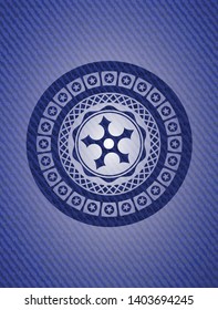 ninja star icon inside emblem with denim high quality background
