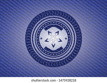 ninja star icon inside emblem with denim texture