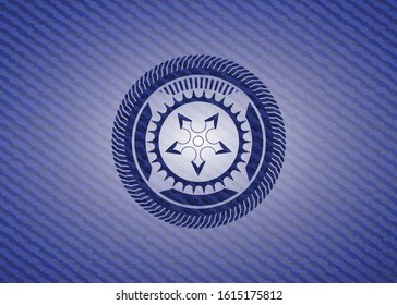ninja star icon inside emblem with denim high quality background