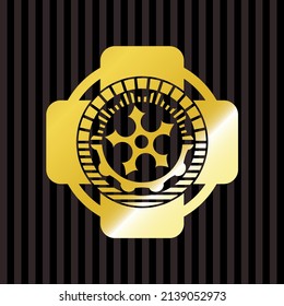 ninja star icon inside gold emblem. 
