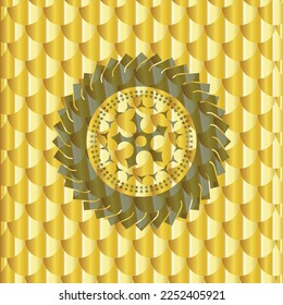 ninja star icon inside gold badge or emblem. Scales pattern. Vector Illustration. Detailed. 