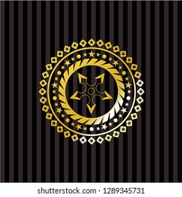 ninja star icon inside golden badge or emblem