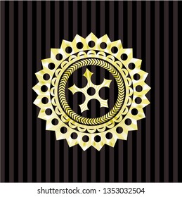 ninja star icon inside golden emblem or badge