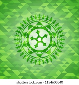 ninja star icon inside green emblem with mosaic ecological style background