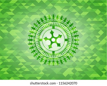 ninja star icon inside green emblem with mosaic background