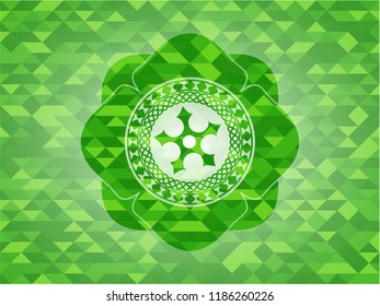 ninja star icon inside green emblem with triangle mosaic background