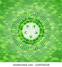 ninja star icon inside green emblem with mosaic background