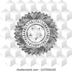 ninja star icon inside grey icon or emblem with geometric cube white background