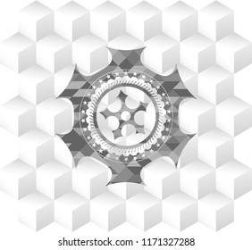 ninja star icon inside grey emblem. Vintage with geometric cube white background
