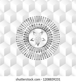 ninja star icon inside grey emblem with cube white background
