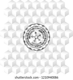 ninja star icon inside grey icon or emblem with geometric cube white background